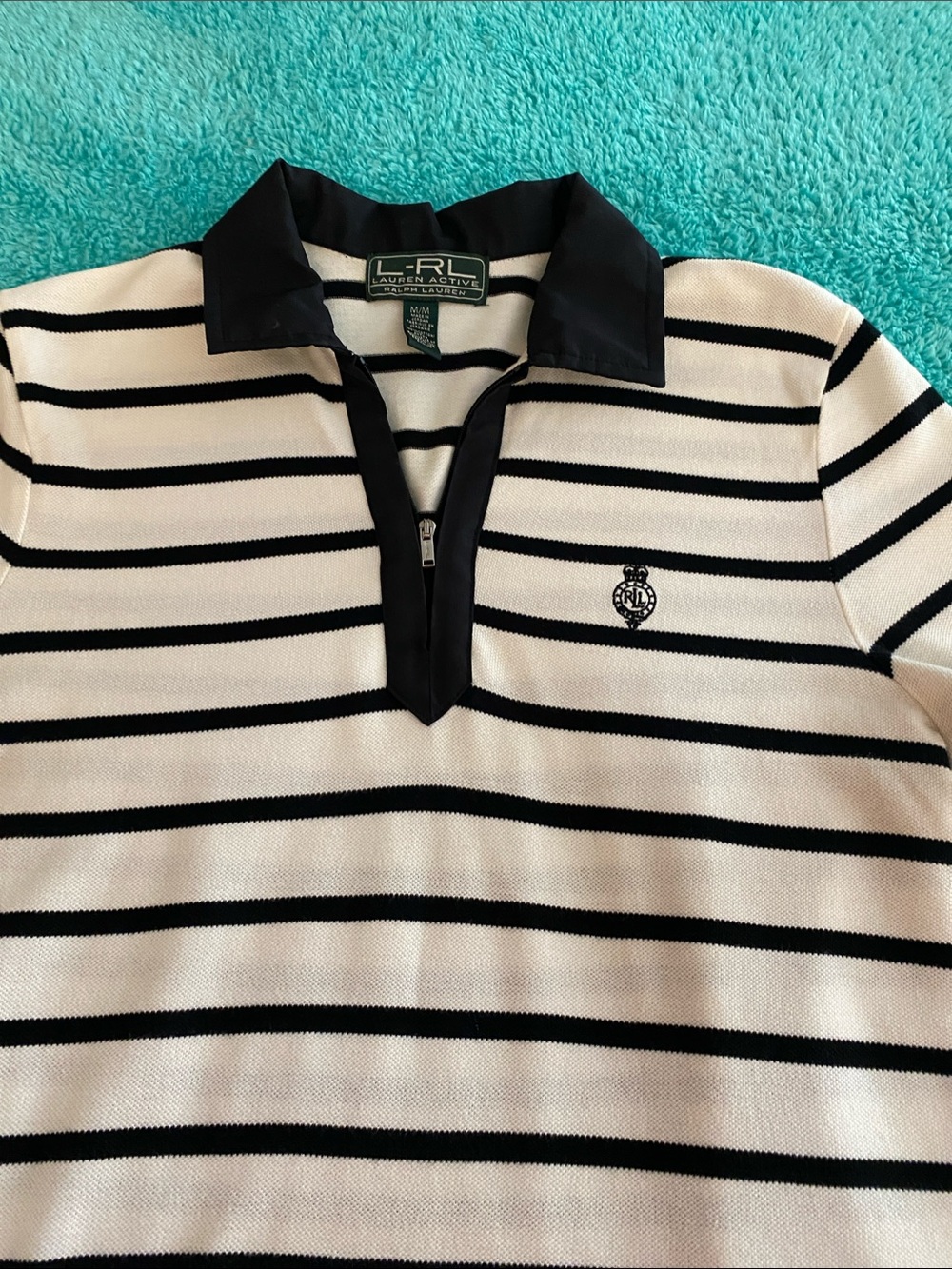 Ralph Lauren Striped Polo Zip-Front in White and Black